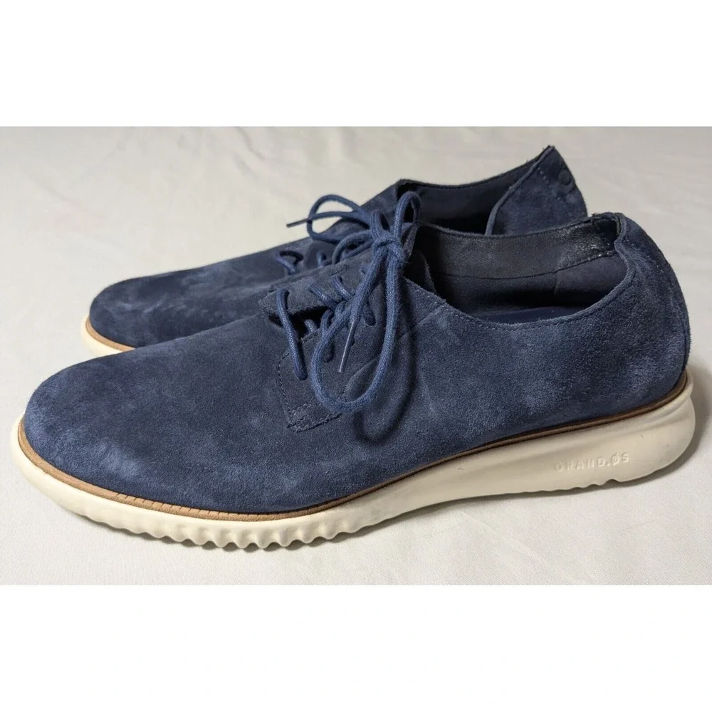 COLE HAAN 2.ZEROGRAND Men 10.5 M Plain Toe Oxford Marine Blue Suede Ivory C25237